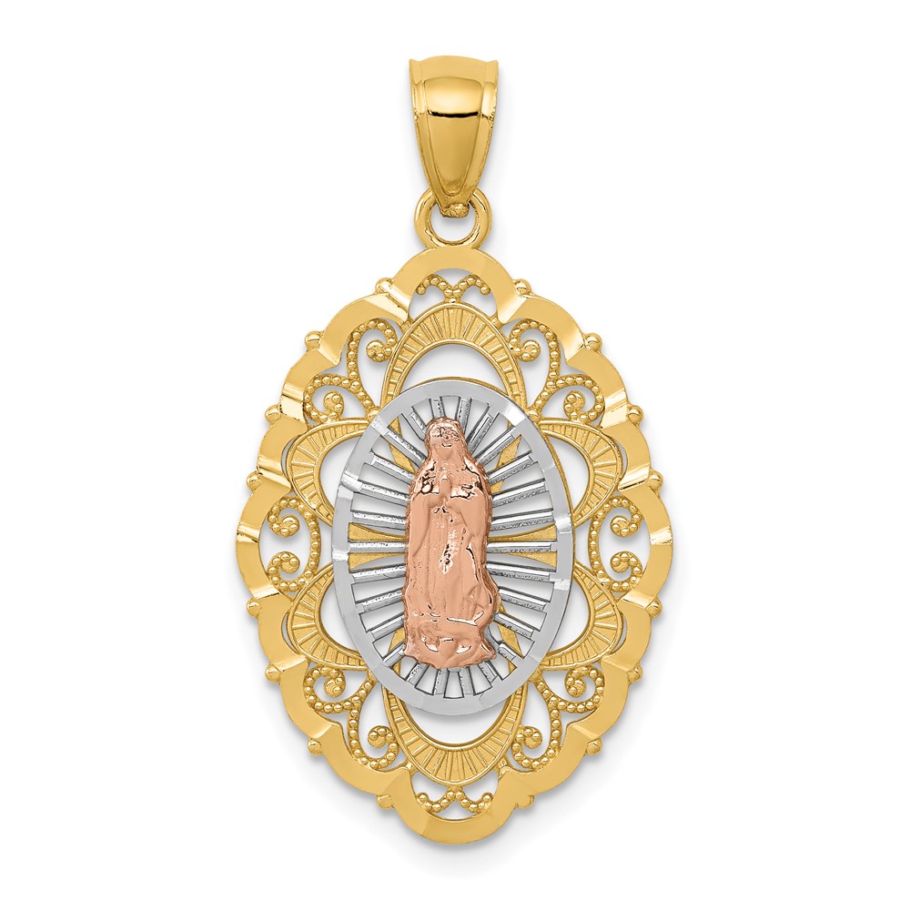 14K Tri-color Our Lady of Guadalupe Oval Pendant
