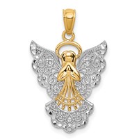 14K and White Rhodium Filigree Angel Pendant view 1