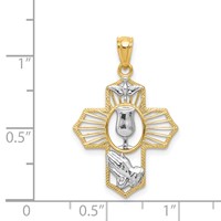 14K and White Rhodium Communion Cross Pendant with Dove and Praying Hands view 3