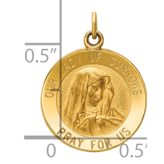 14k Polished and Satin Solid Our Lady of Sorrows Medal Round Charm