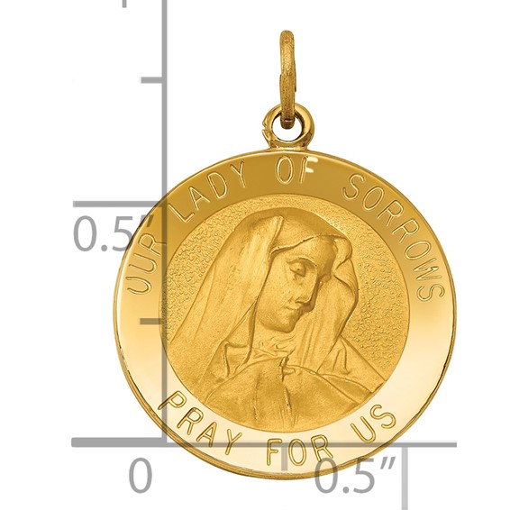 14k Polished and Satin Solid Our Lady of Sorrows Medal Round Pendant