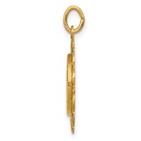 14K Yellow Gold Polished and Satin Solid Our Lady of Sorrows Medal Scalloped Edge Round Pendant view 2