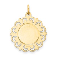 14K Yellow Gold Polished and Satin Solid Our Lady of Sorrows Medal Scalloped Edge Round Pendant view 4