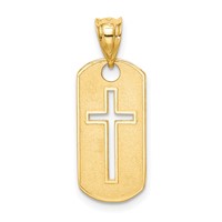 14K Yellow Gold Polished Cross Cut-out Dog Tag Pendant view 4