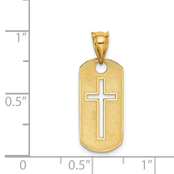 14k Polished Cross Cut-out Dog Tag Pendant