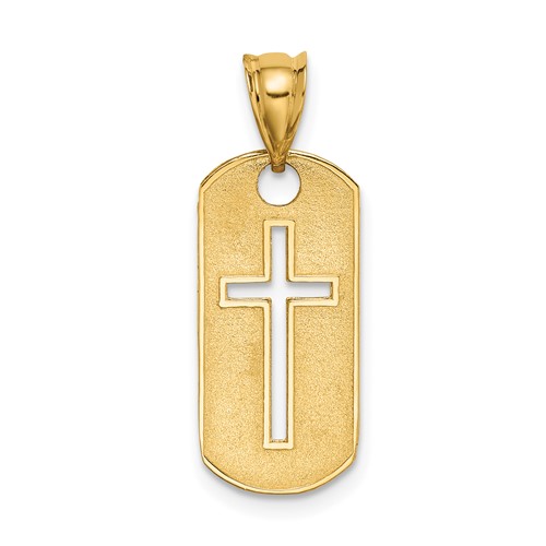 14K Yellow Gold Polished Cross Cut-out Dog Tag Pendant