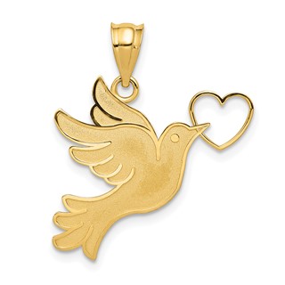 14K Dove with Heart Pendant