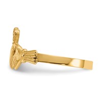 14K Yellow Gold Satin and Diamond-cut Claddagh Ring view 4