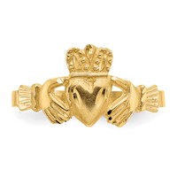 14K Yellow Gold Satin and Diamond-cut Claddagh Ring view 5