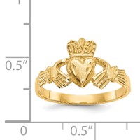 14K Yellow Gold Satin and Diamond-cut Claddagh Ring view 3