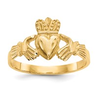 14K Yellow Gold Satin and Diamond-cut Claddagh Ring view 1