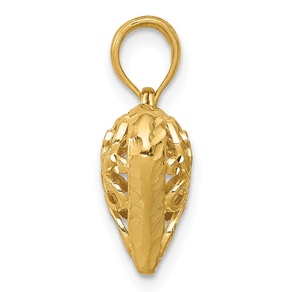 14K Polished 3-D Filigree Puffed Heart Pendant (D3819)