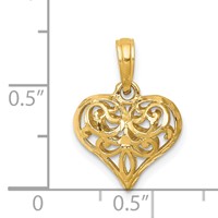 14K Yellow Gold Polished 3-D Filigree Puffed Heart Pendant view 3