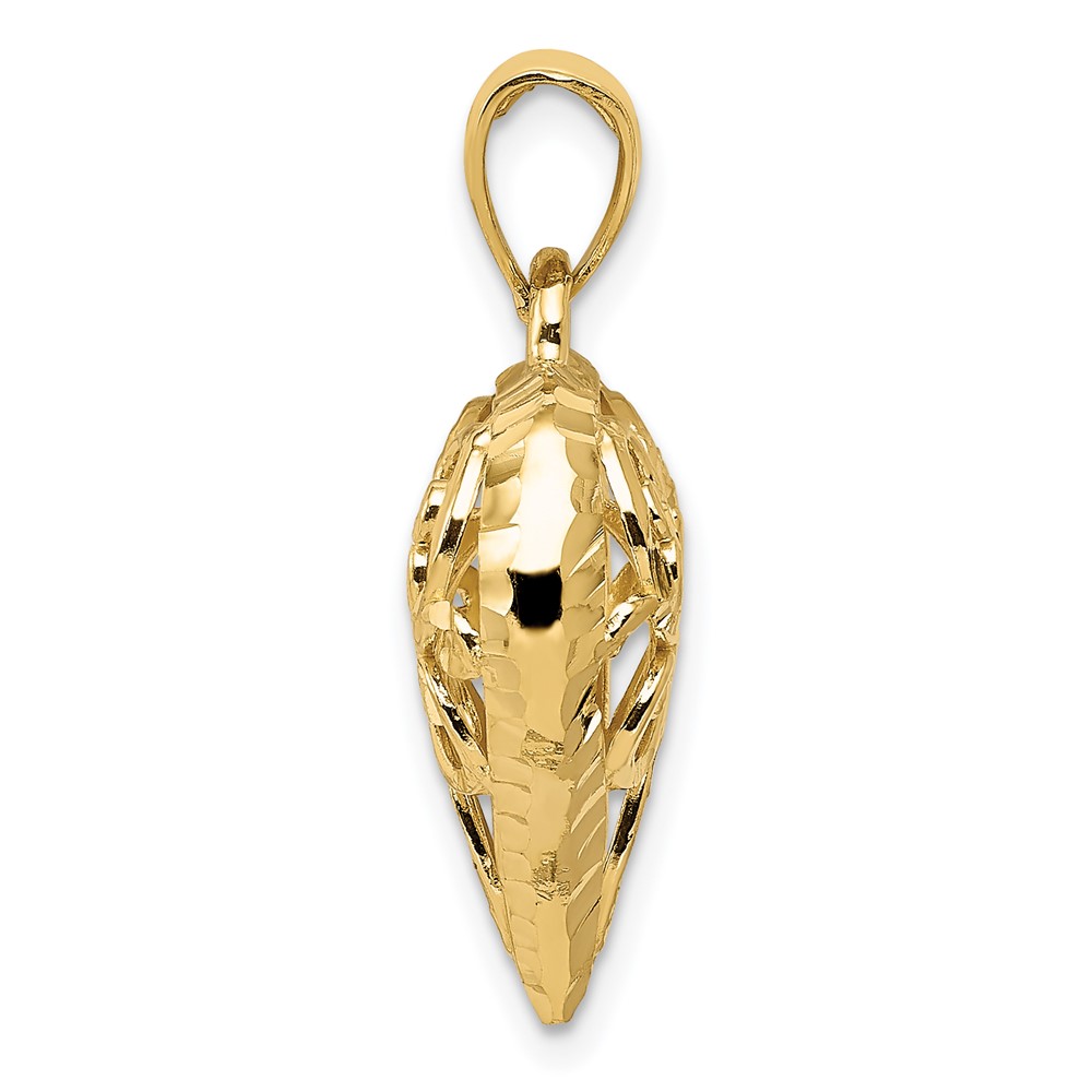 14K Polished 3-D Filigree Puffed Heart Pendant (D3820)