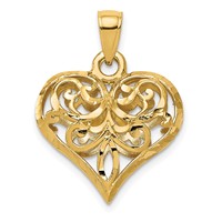 14K Yellow Gold Polished 3-D Filigree Puffed Heart Pendant view 1