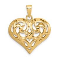 14K Yellow Gold Polished 3-D Filigree Puffed Heart Pendant view 3