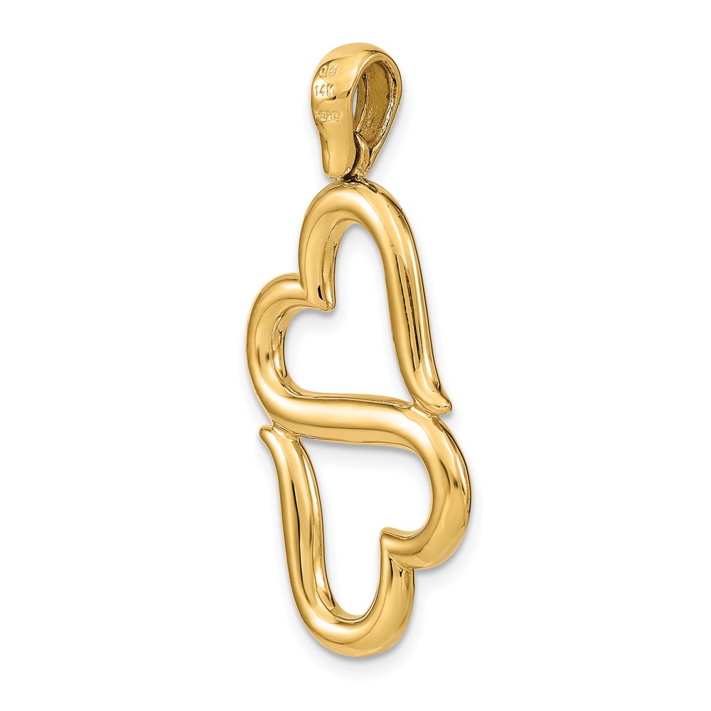14K Polished Connected Double Hearts Pendant (D3824)