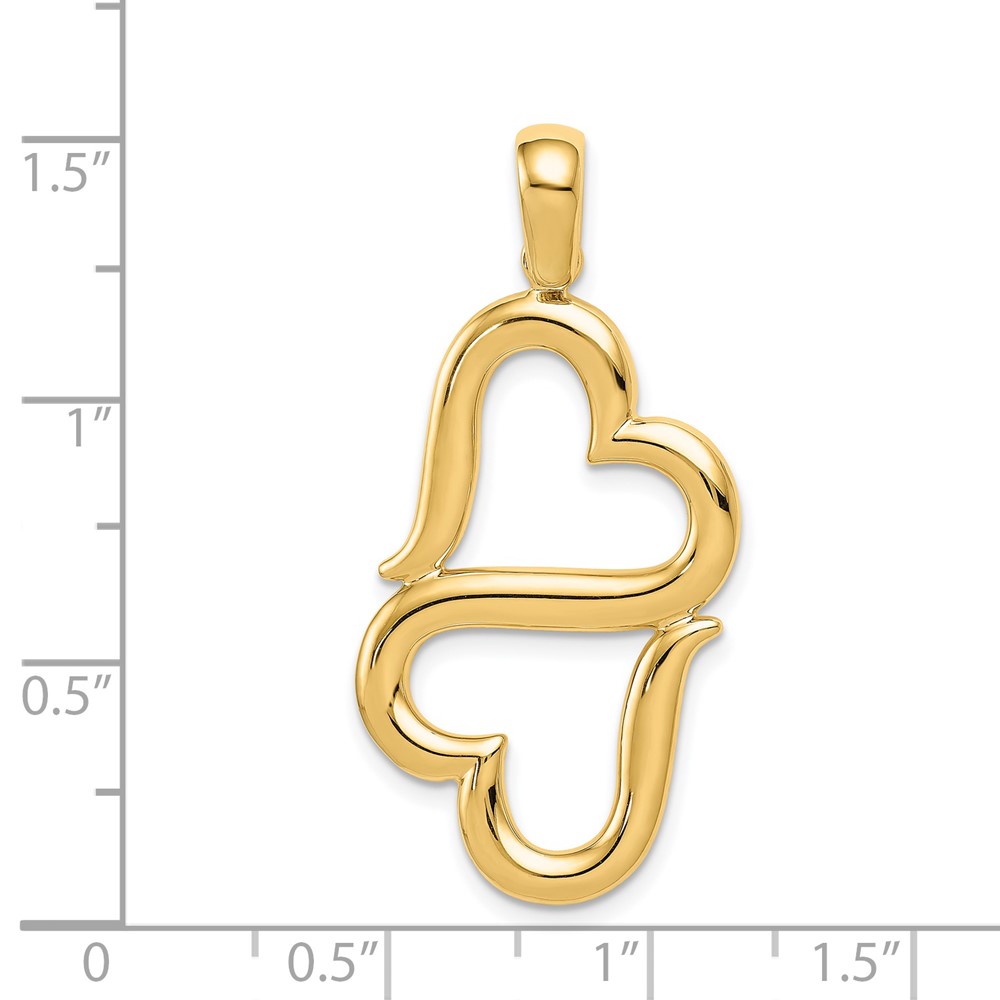 14K Polished Connected Double Hearts Pendant (D3824)