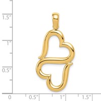 14K Yellow Gold Polished 3-D Connected Double Hearts Pendant view 4