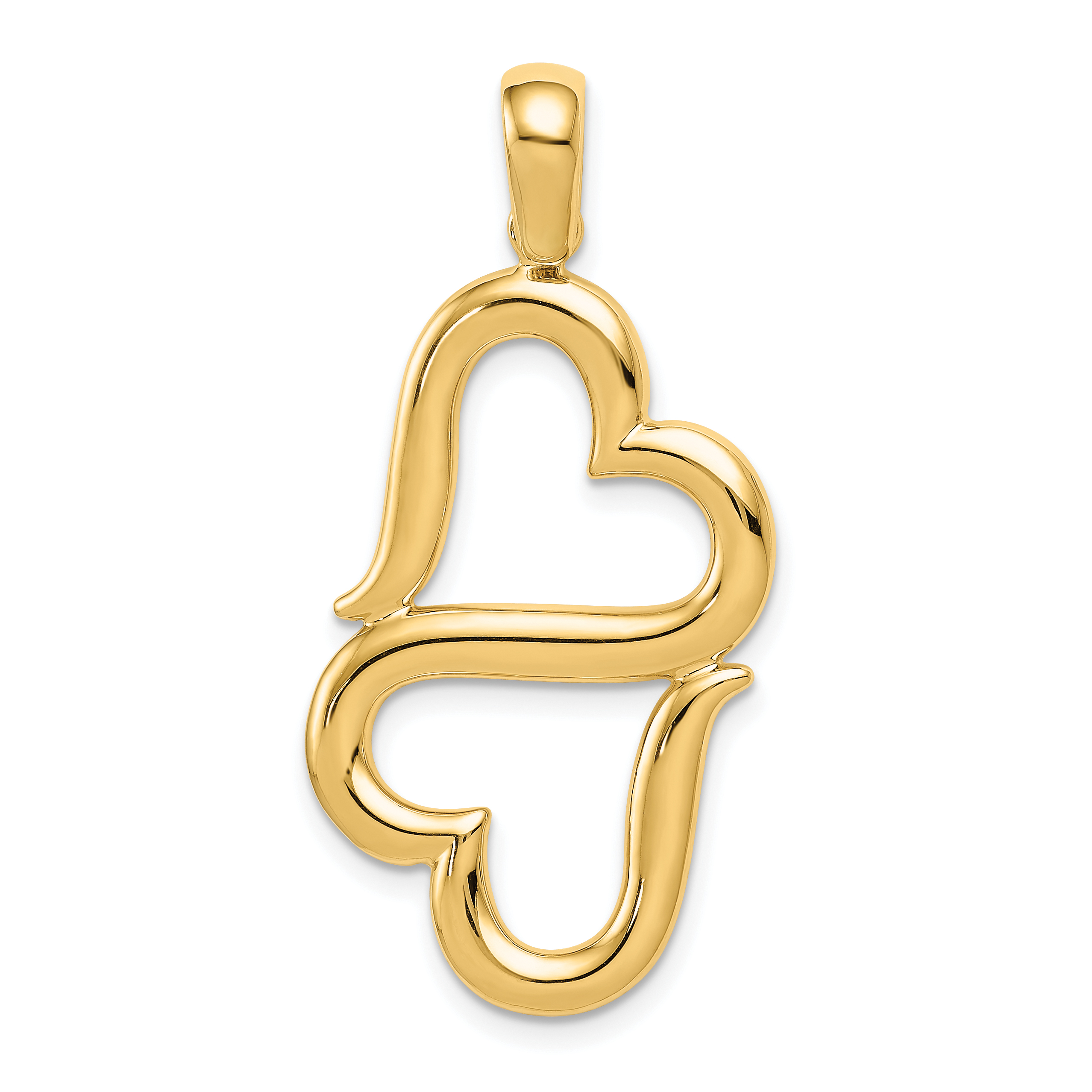 14K Polished Connected Double Hearts Pendant (D3824)