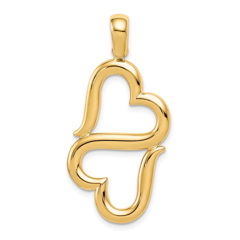 14K Polished Connected Double Hearts Pendant (D3824)