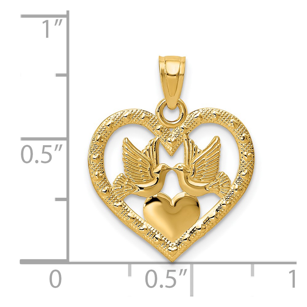 14K Polished Doves in Heart Pendant (D3832)