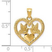 14K Yellow Gold Polished Doves in Heart Pendant view 3