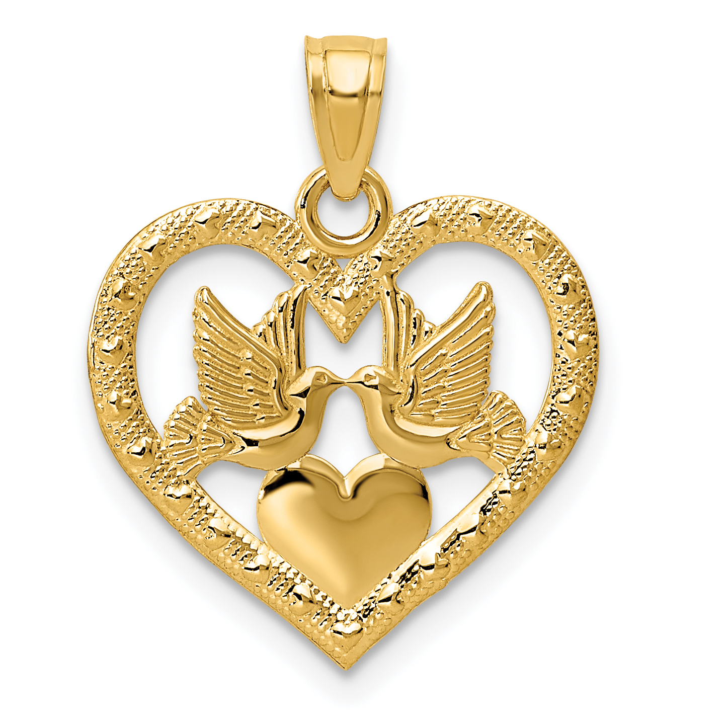 14K Polished Doves in Heart Pendant (D3832)