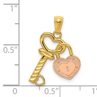 14K Two-tone Heart Lock and Key Pendant view 3