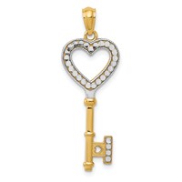 14K and White Rhodium Polished Heart Key Charm view 1