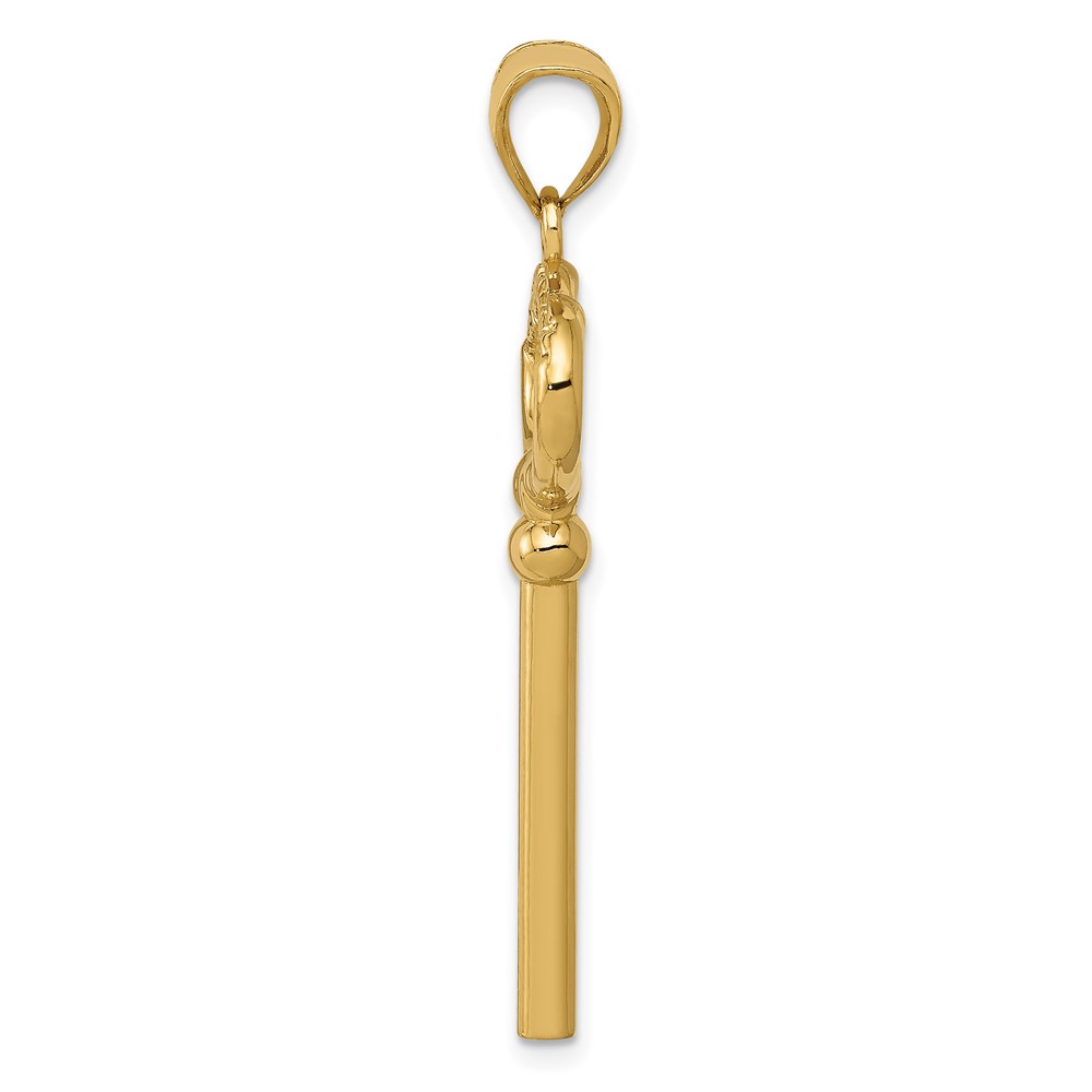 14K Polished 3-D KEY TO MY HEART Key Charm (D3853)
