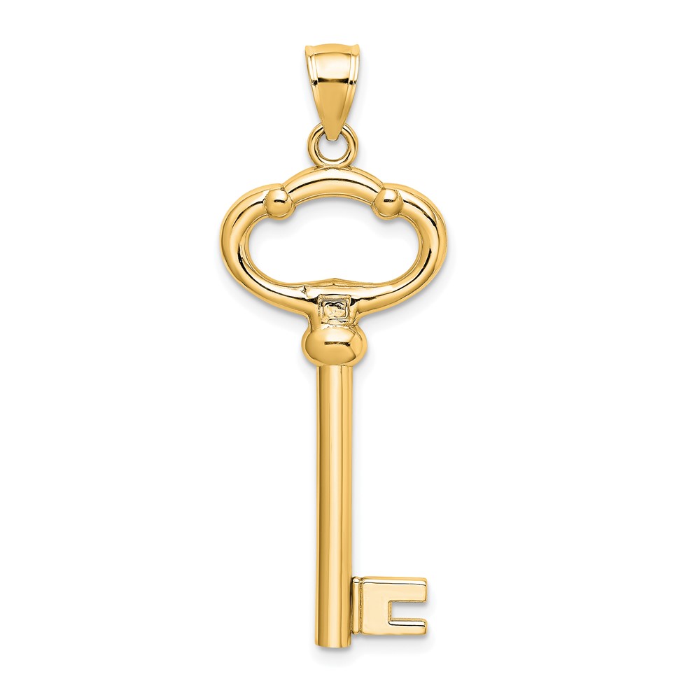 14K Polished 3-D KEY TO MY HEART Key Charm (D3853)