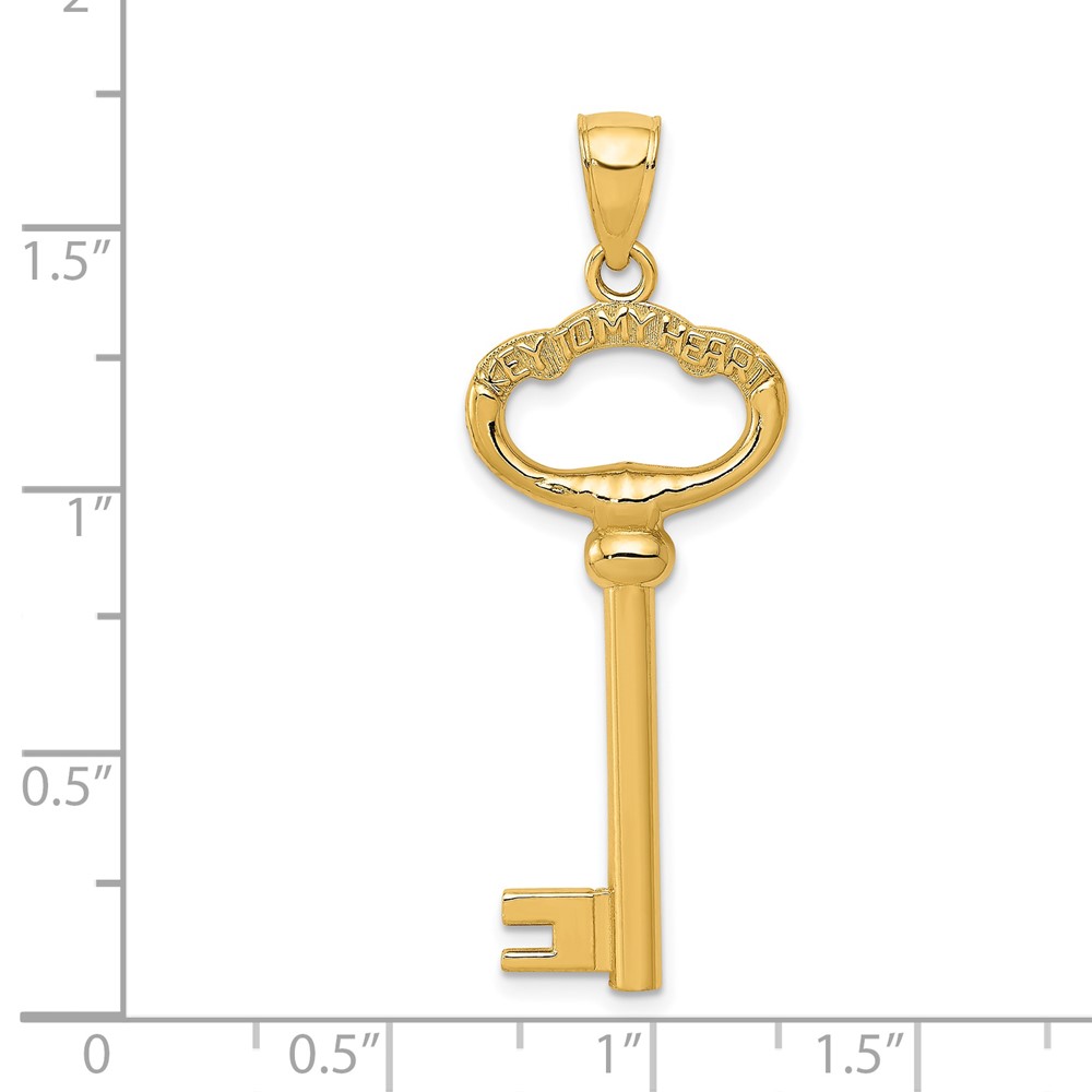 14K Polished 3-D KEY TO MY HEART Key Charm (D3853)