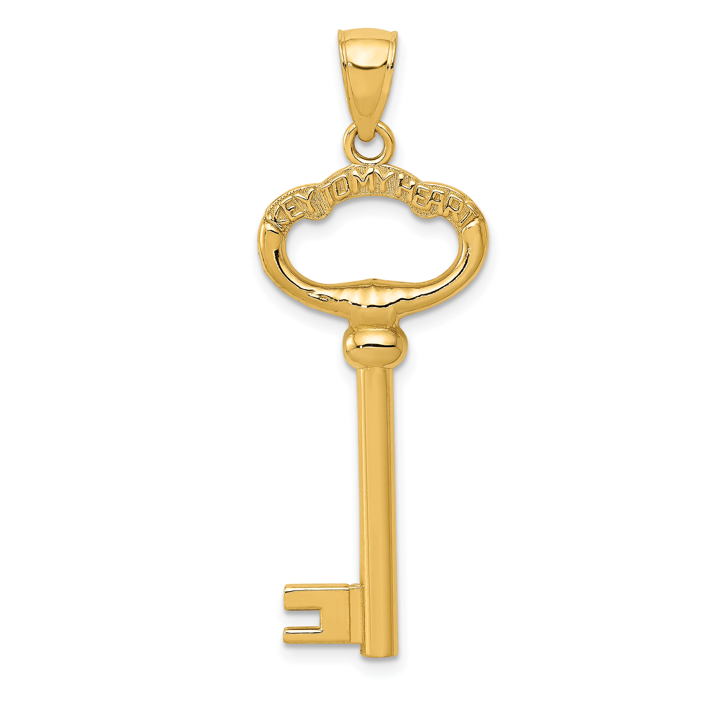 14K Polished 3-D KEY TO MY HEART Key Charm (D3853)