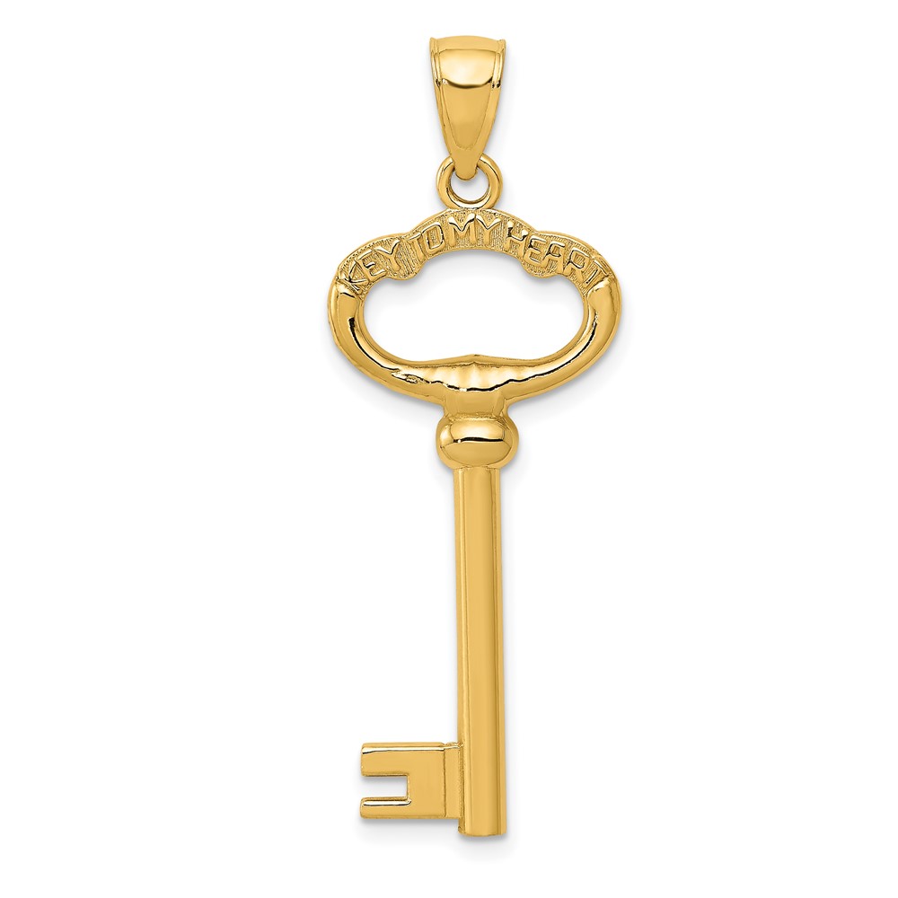 14K Polished 3-D KEY TO MY HEART Key Charm (D3853)