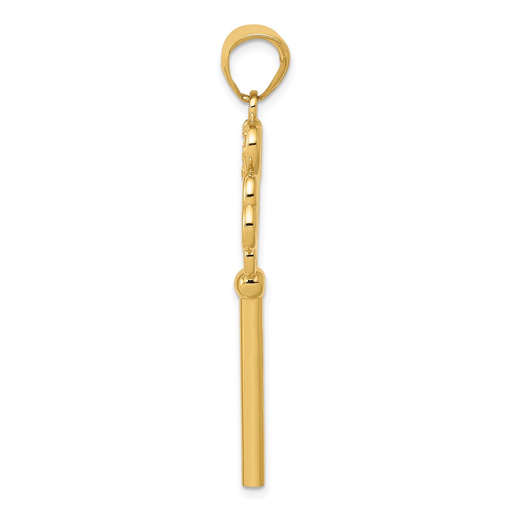 14K Polished 3D Hearts KEY TO MY HEART Key Charm (D3855)