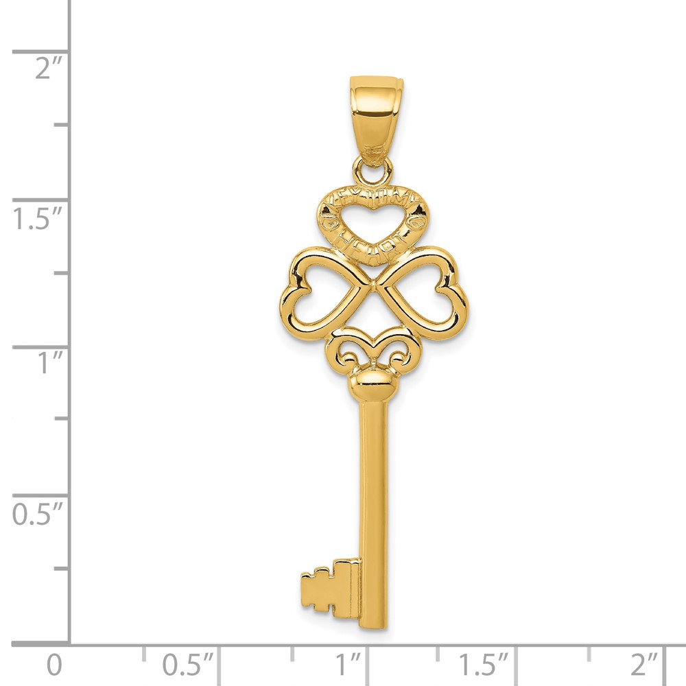 14K Polished 3D Hearts KEY TO MY HEART Key Charm (D3855)