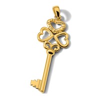 14K Yellow Gold Polished 3D Hearts Key to MY Heart Key Charm view 4