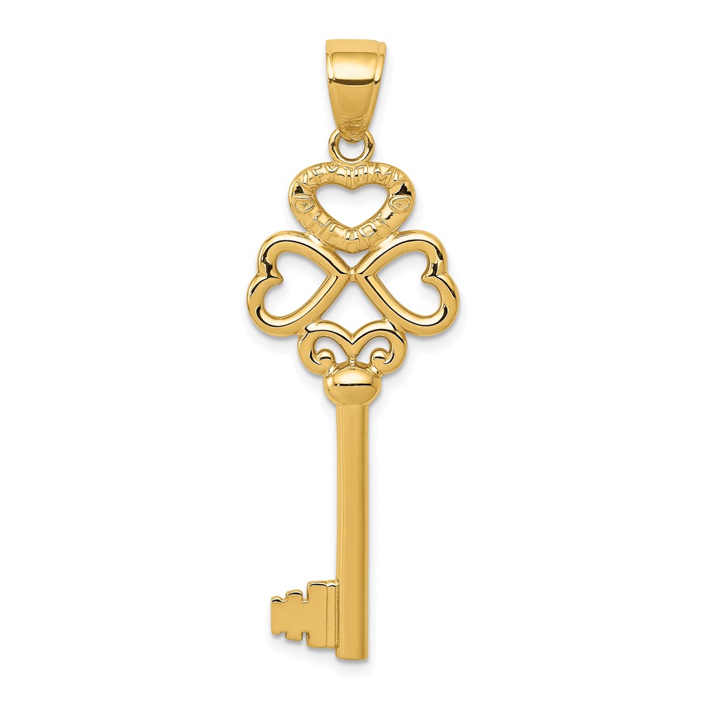 14K Polished 3D Hearts KEY TO MY HEART Key Charm (D3855)