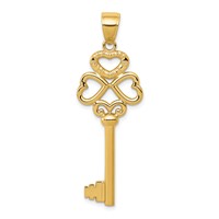 14K Yellow Gold Polished 3D Hearts Key to MY Heart Key Charm view 1