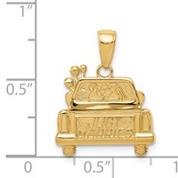 14K Yellow Gold Polished and Textured Just Married Car Pendant view 3