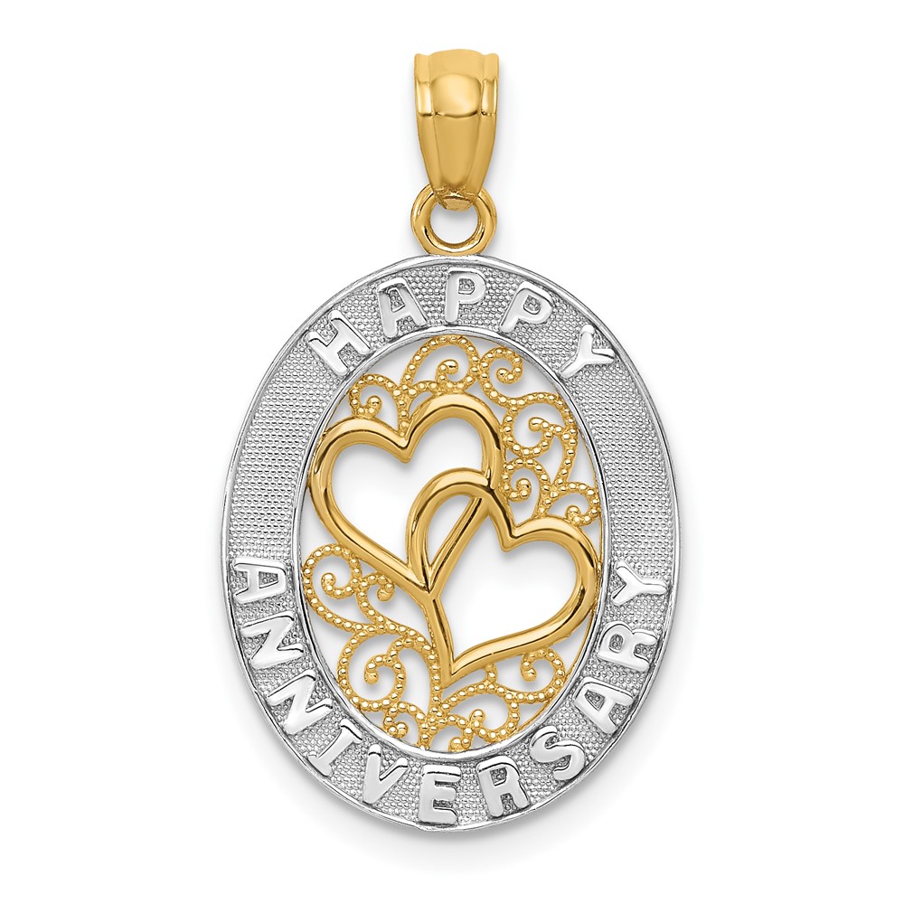 14K and White Rhodium Happy Anniversary Hearts Pendant