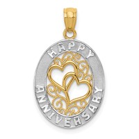 14K and White Rhodium Happy Anniversary Hearts Pendant view 1