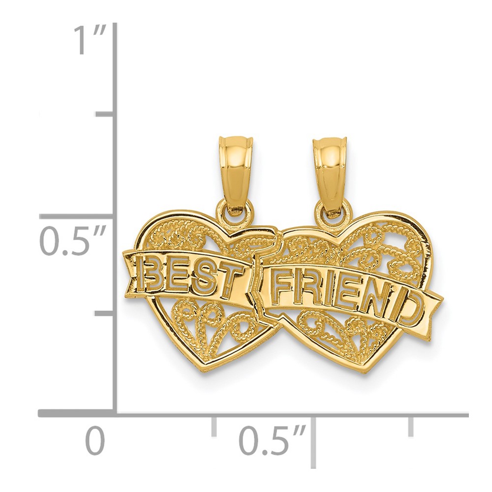 14K BEST FRIEND Breakable Double Hearts Pendant (D3891)