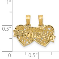 14K Yellow Gold Best Friend 2-Piece Break-apart Double Hearts Pendant view 3