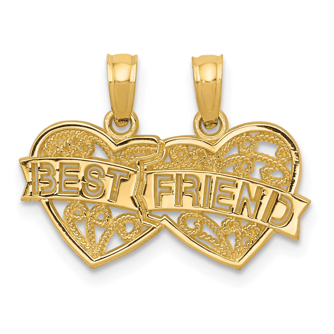 14K BEST FRIEND Breakable Double Hearts Pendant (D3891)