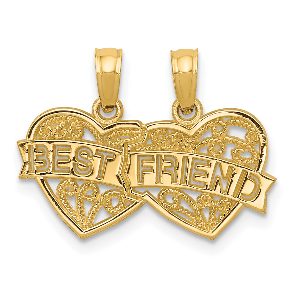 14K BEST FRIEND Breakable Double Hearts Pendant (D3891)