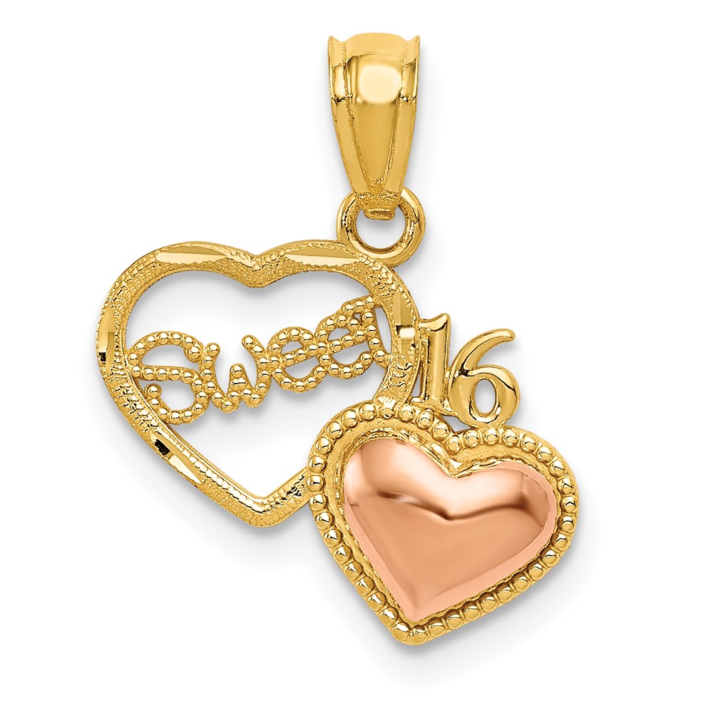 14K Two-tone Sweet 16 Heart Pendant