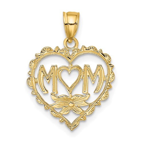 14K Yellow Gold Mom in Heart Charm