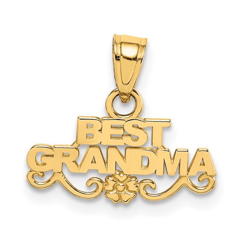 14K Yellow Gold Best Grandma Pendant with Flower